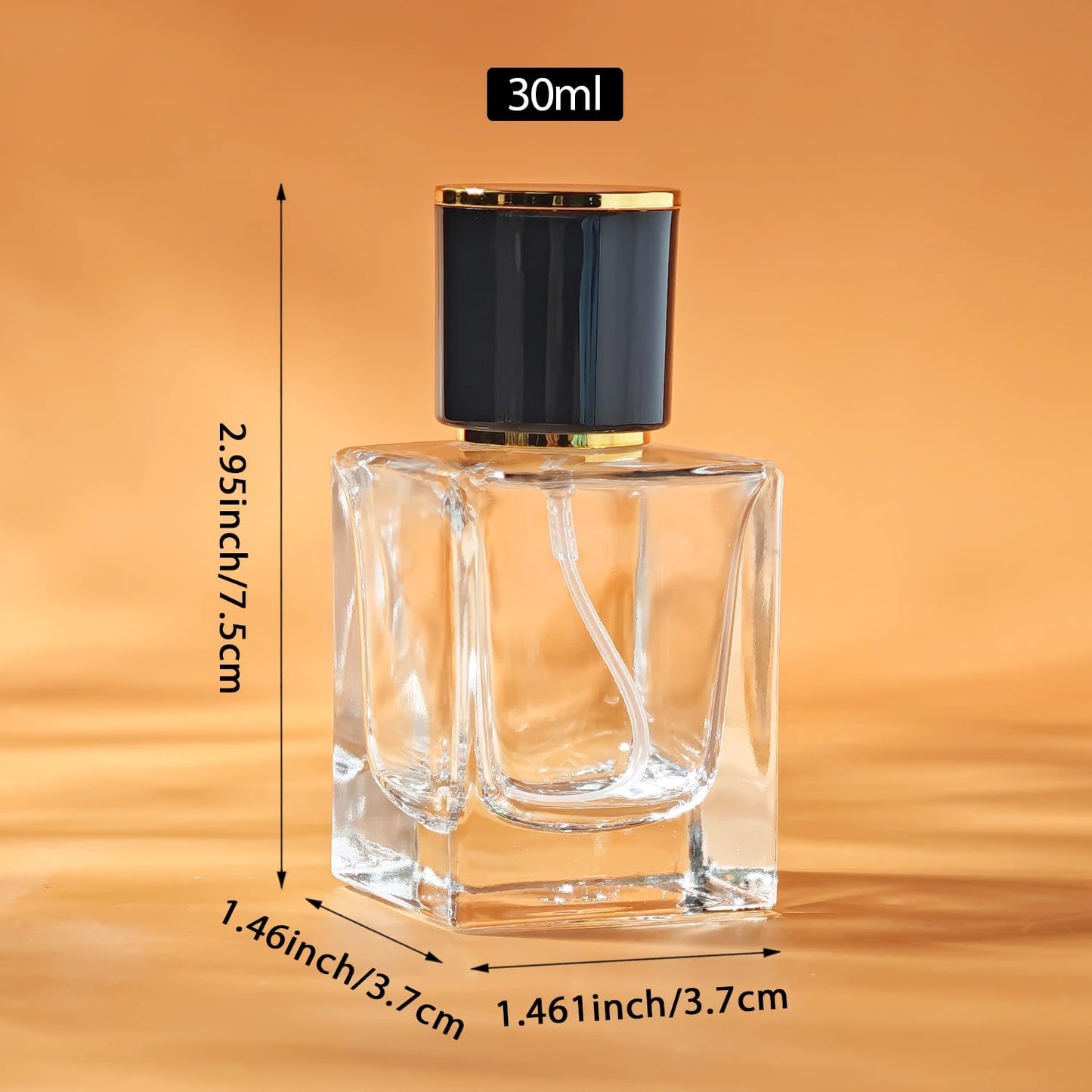2 Pack 30ml/1 Oz Glass Spray Bottle Perfume Atomizer,Empty Travel Refillable Perfume Spray Bottle with 3 Kinds of Dispenser (Black Cap, 30ml)