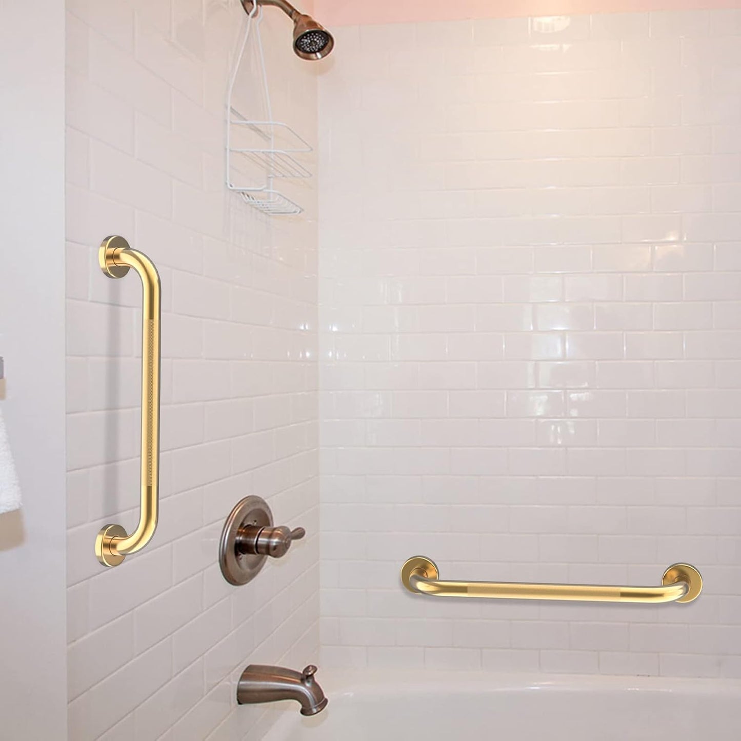 24 Inch Anti Slip Shower Grab Bar Gold, Munzong 2 Pack Bathroom Grab Bar, Knurled Bathroom Balance Bar,Safety Hand Rail Support Handicap Elderly Injury Senior Assist Bath Handle