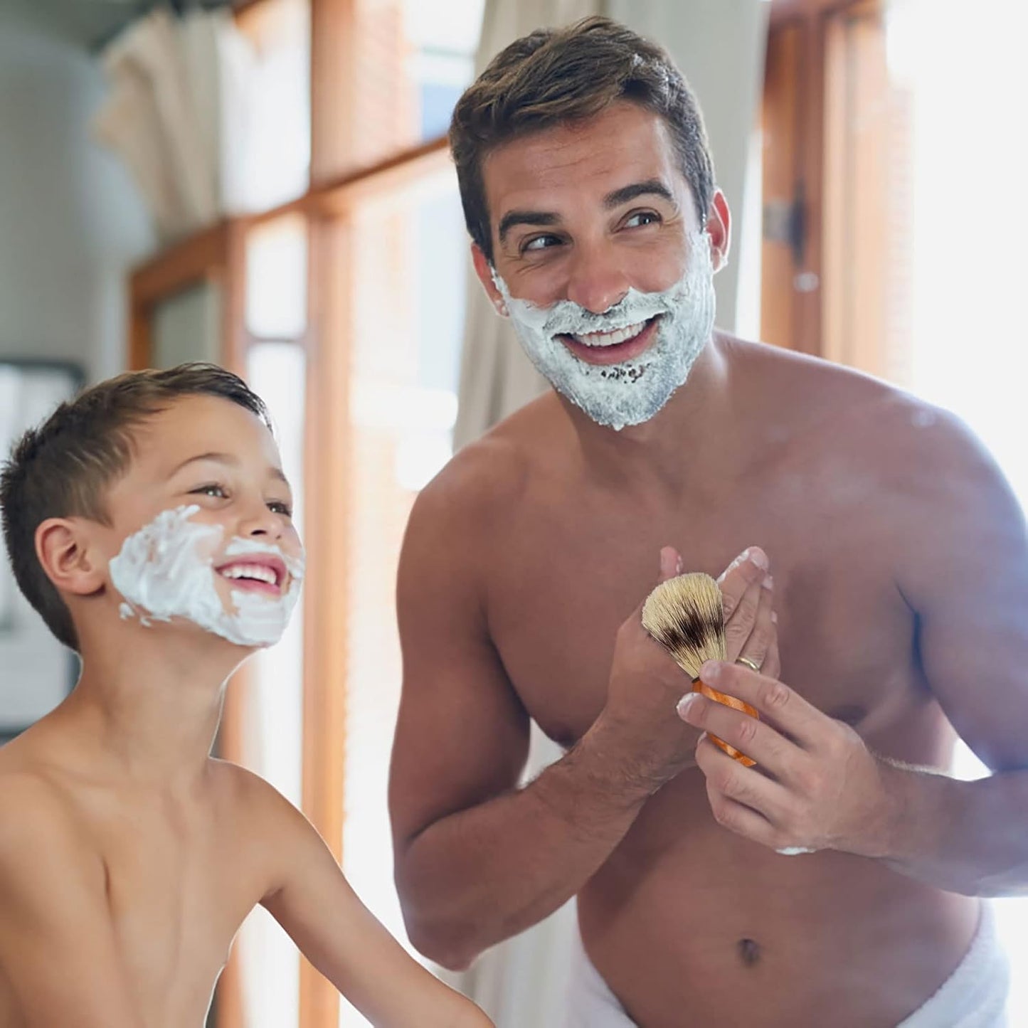 7Pcs Men Shaving Brush Wood Handle, Professional Salon Tools Hand Crafted Shaving Brush Wood Handle Shave Brushes Handmade Pure Badger Hair Brush for Men1