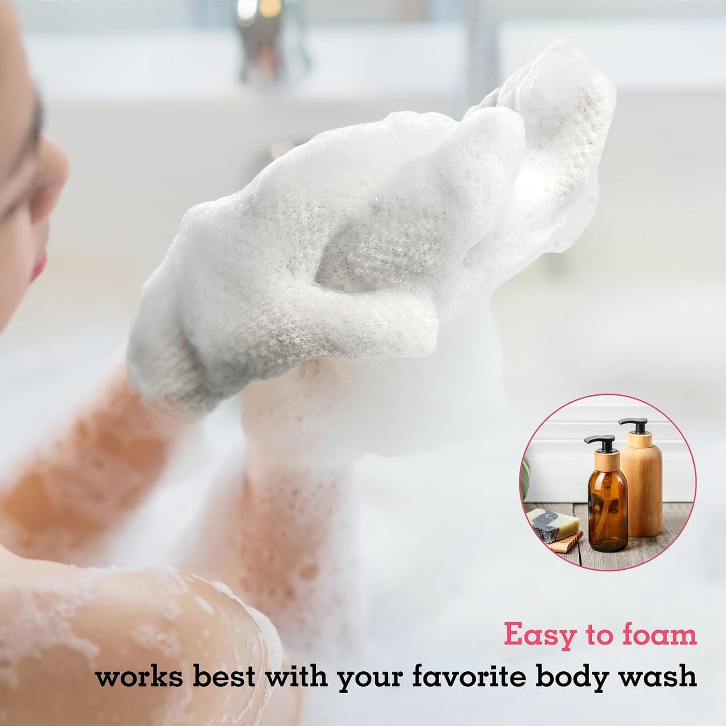 Evridwear Exfoliating Gloves for Shower, 100% Nylon Thick Soft Medium Heavy Bathing Gloves Dead Skin Remover Body Scrubber Smooth Skin with Hang Loop, 1 Pair Light White