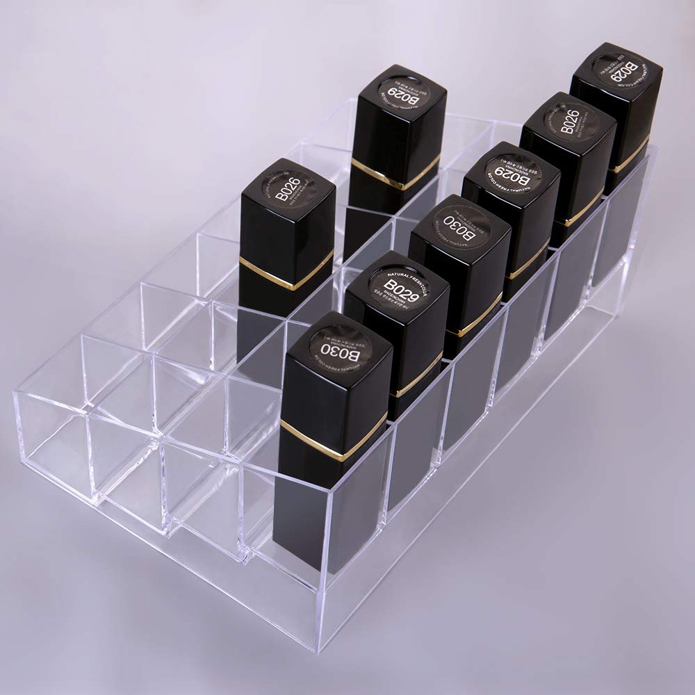 Benbilry Lipstick Holder, 24 Slots Clear Acrylic Lipstick Organizer Display Transparent Makeup Organizer(24 slots)