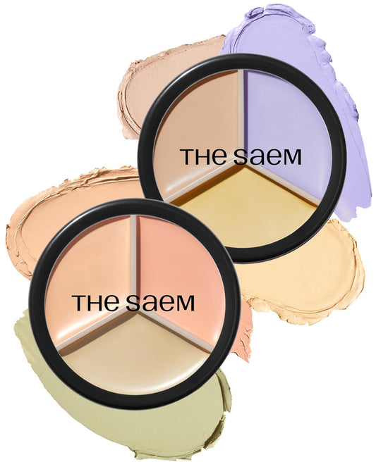 THESAEM Cover Perfection Triple Pot Concealer 03 Correct Up Beige + 04 Tone Up Beige - for Fair to Light Skin Tone - 3 Color Full Coverage - Covers Pigmentation and Blemish Spots, Corrects Skin Tone