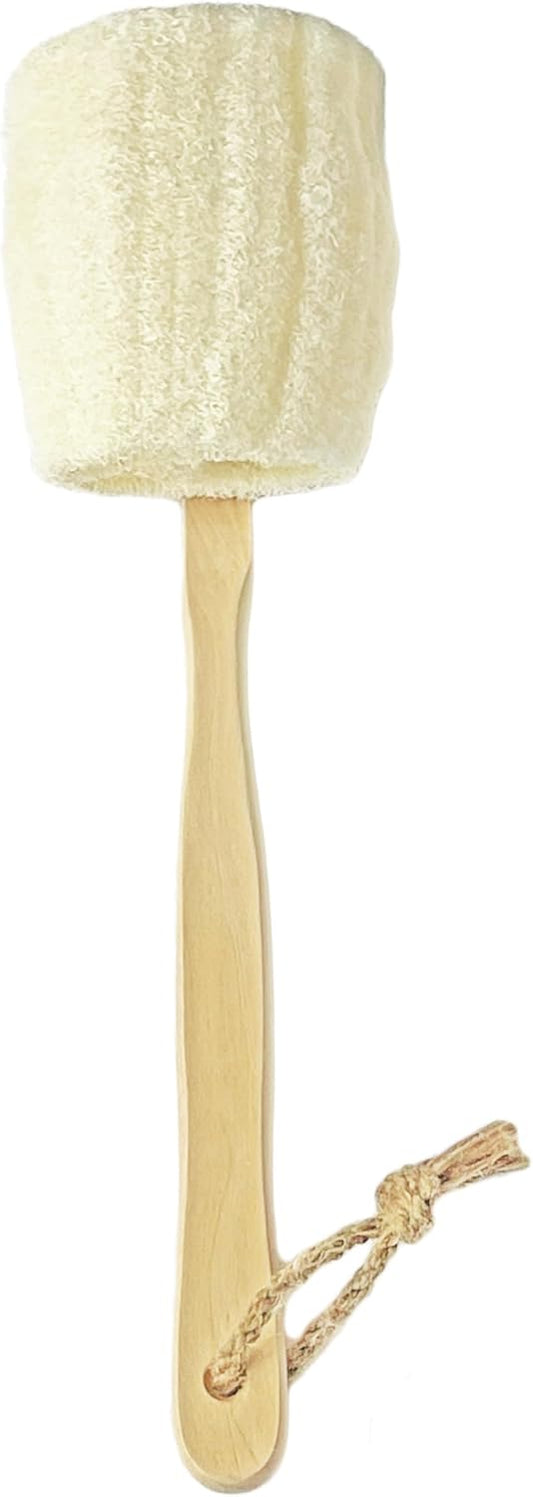 Natural Loofah Exfoliating Bath Brush - Body luffa loofa Sponge On a Stick - Sponge Scrubber with Long Wooden Handle Back Brush for Men & Women - Bath Spa Shower （1 Pack）