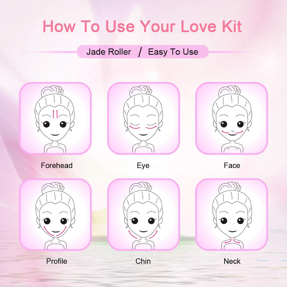 2 Pack Jade Facial Roller & Rose Quartz Face Roller for Wrinkles and Puffiness, Natural Jade Stone Face Massager Roller