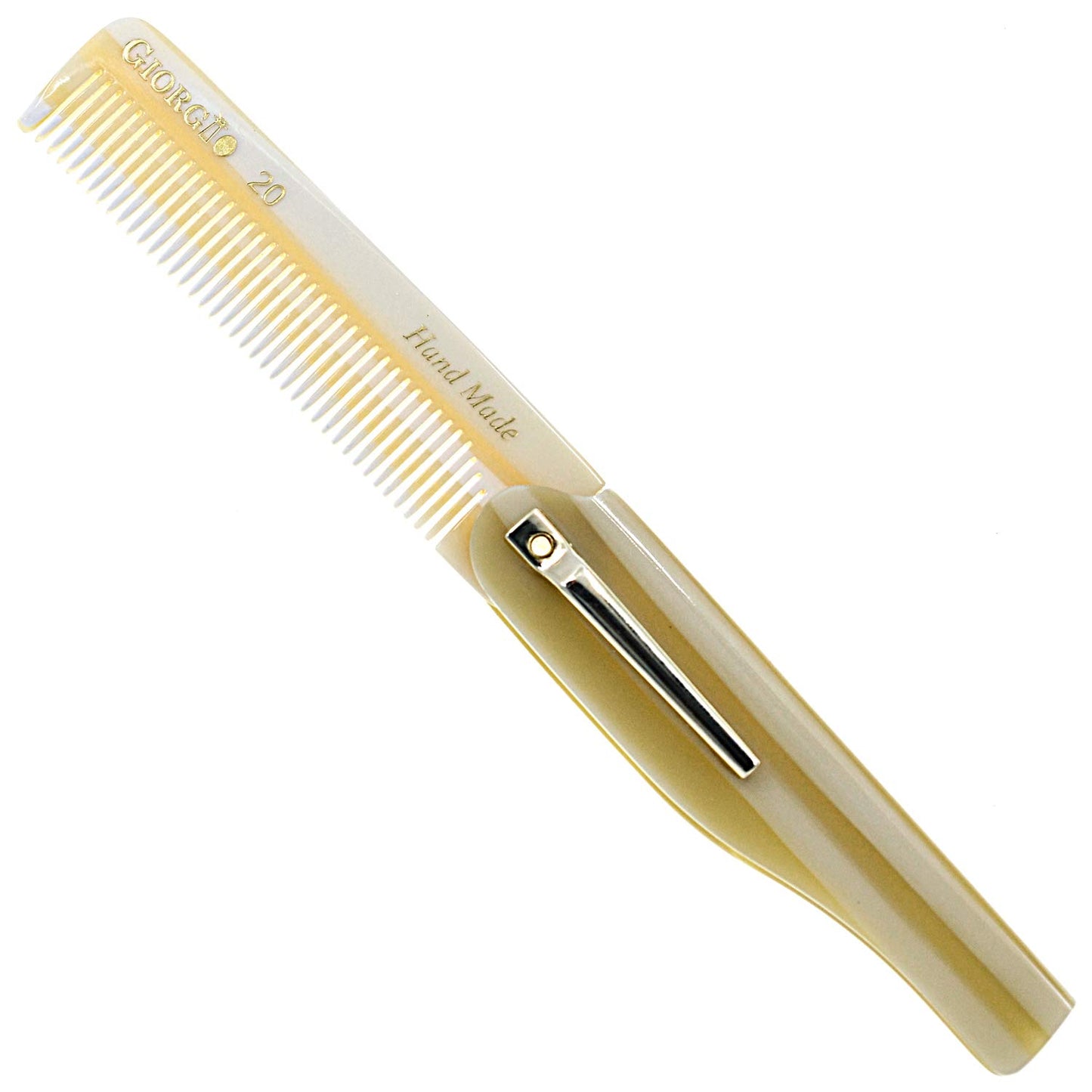 Giorgio G20 Fine Tooth Folding Mustache and Beard Comb - Small Pocket Comb for Everyday Hair Care and Styling - Sawcut and Hand Polished (Ivory)