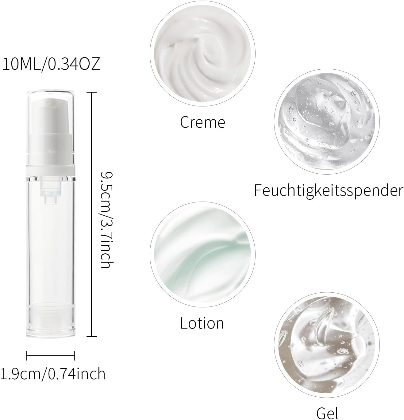 6 Pack 0.34 oz Plastic Empty Airless Pump Bottles Travel Size Refillable Leakproof Containers for Skincare Cosmetics Toiletries TSA Approved‌