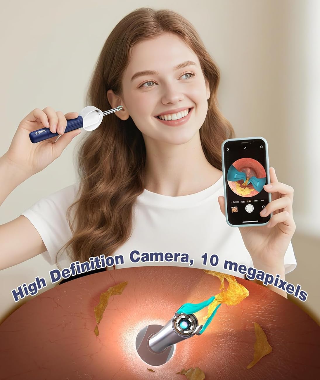 Ear Wax Removal Tool Camera, HD Visual Ear Cleaner with Flexible Otoscope & S-Shaped Silicone Head,WiFi Earwax Remover Kit with Tweezers, 21-in-1 Set for Family, Adults/Kids, Home & Travel