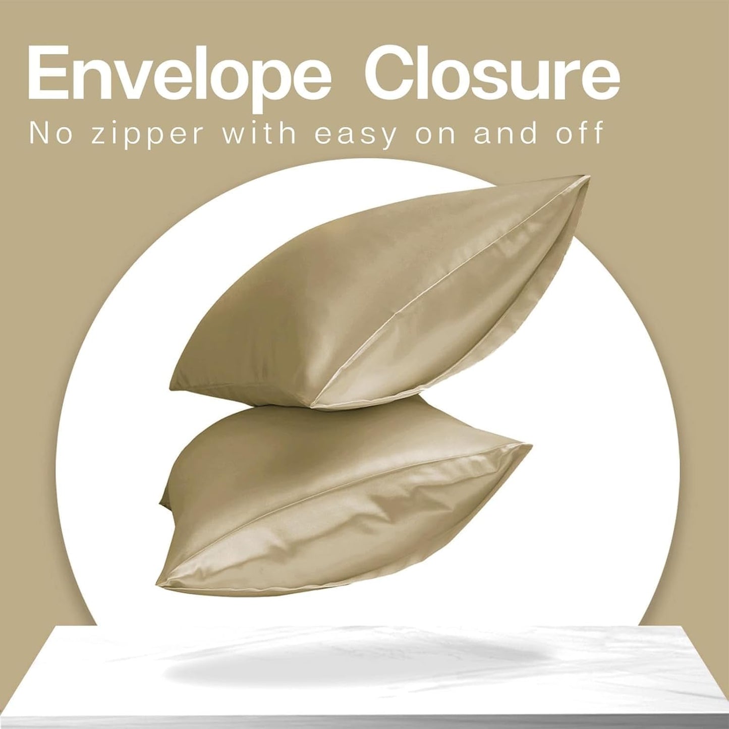 MR&HM Satin Pillowcase for Hair and Skin, Silk Satin Pillowcase 2 Pack, King Size Pillow Cases Set of 2, Silky Pillow Cover with Envelope Closure (20x40, Taupe)