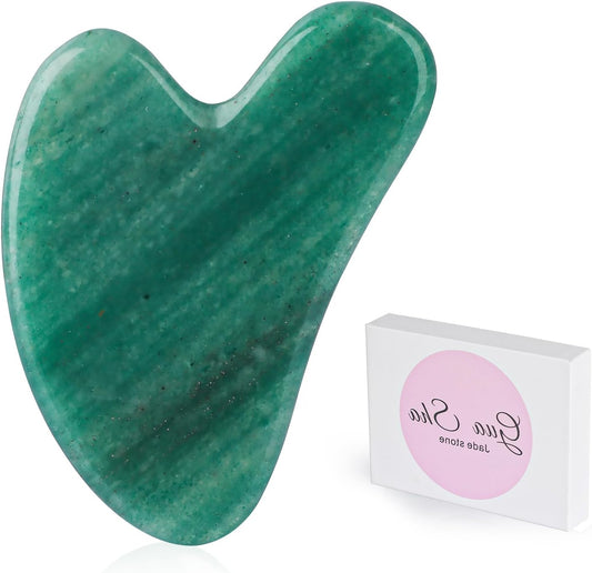 Dark Green Gua Sha Massage Tool, Natural Jade Scraping Facial Tool for Spa Acupuncture Therapy Using, Neck Beauty Slimming Massager for Face, Arms and Neck Massage