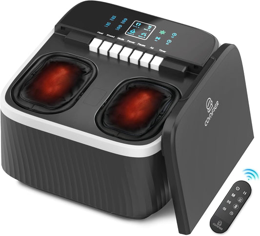 COMFIER Foot Massager with Heat, Shiatsu Foot Massager Machine for Neuropathy Plantar Fasciitis, Squeeze & Rolling Foot Massage, Remote Control & Piano-Key Button