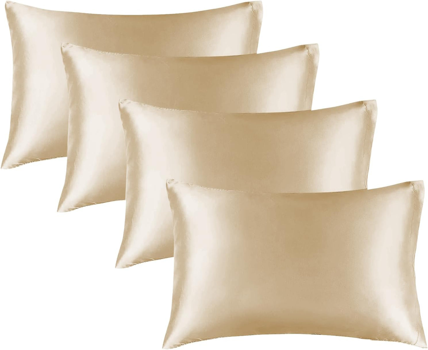 BEDELITE Satin Pillowcase for Hair and Skin, Super Soft Similar to Silk Pillow Cases 4 Pack with Envelope Closure, Cooling Pillowcases for Women Men (20"x30" Queen Size, Champagne)
