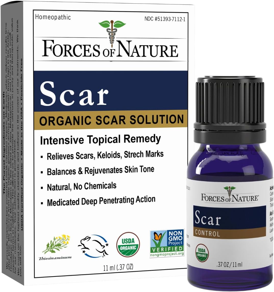 Forces of Nature Scar Treatment, Reduce Stretch Marks, Surgical Scars, Old and New Scars, Burn Scars, and Keloids, Organic Homeopathic Medicine for Skin Care, Promotes Healthy Skin, 0.37 FL OZ