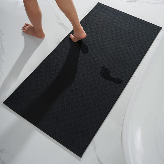 AMOAMI Bath-Mat, Ultra Thin Bath Runner Rug Mat, Rubber Backed Bath Mats for Bathroom Non Slip, Absorbent Bath Rug for Bathroom Floor, Shower, Sink 2'x 4'(24" x 47") Black