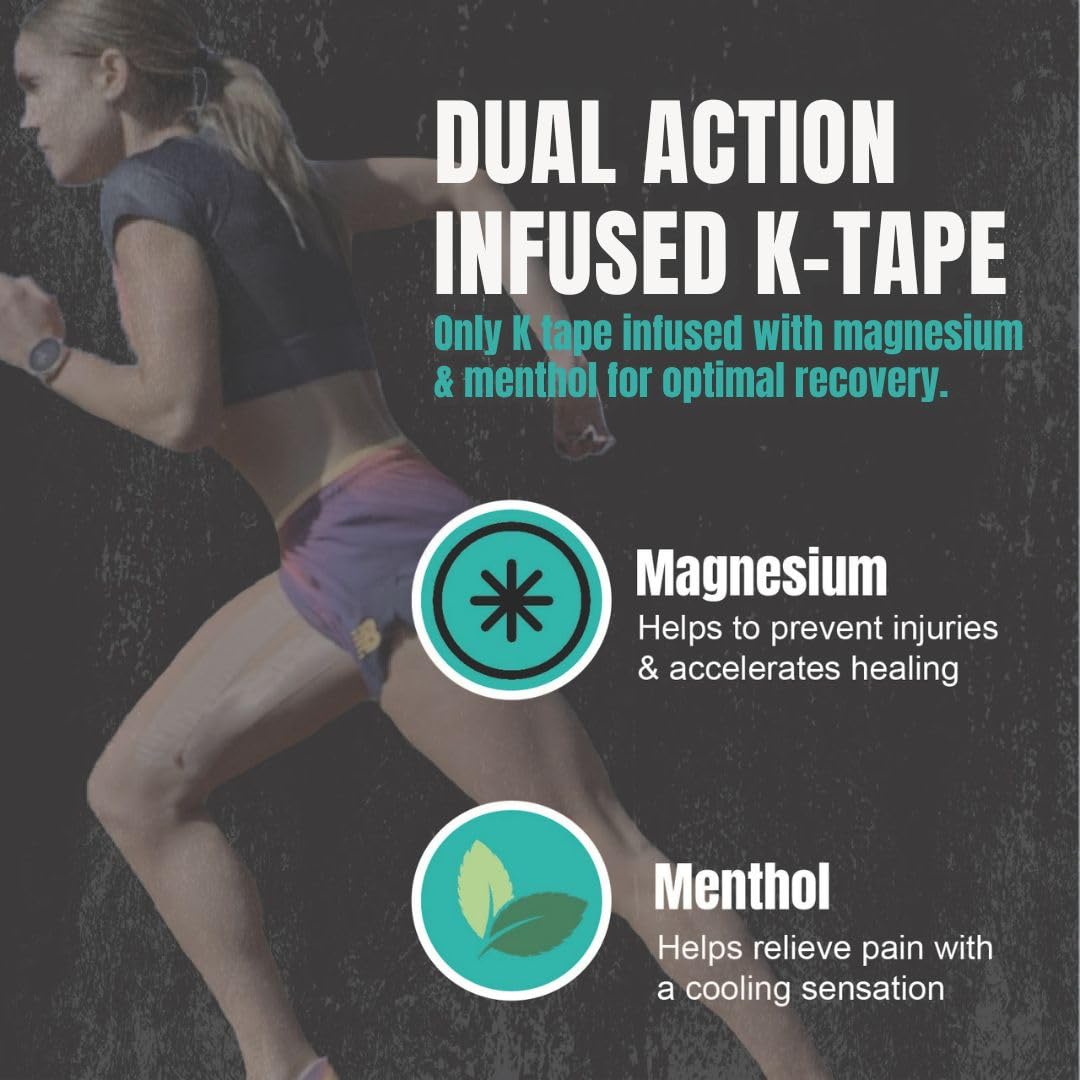 Heali Kinesiology Tape with Magnesium and Menthol, 20 Pcs Precut Strips, K Tape Roll, Knees, for Physical Therapy, Sports, Muscles and Joints, Water Resistant, Beige with Zebra