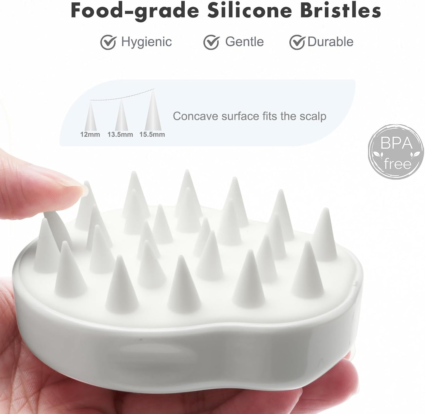 FREATECH Massager Shampoo Brush with Soft Silicone Bristles for Scalp Care, Shower Hair Scalp Scrubber Exfoliator for Dandruff Removal and Hair Growth, Wet & Dry for Men, Women and Kids, White