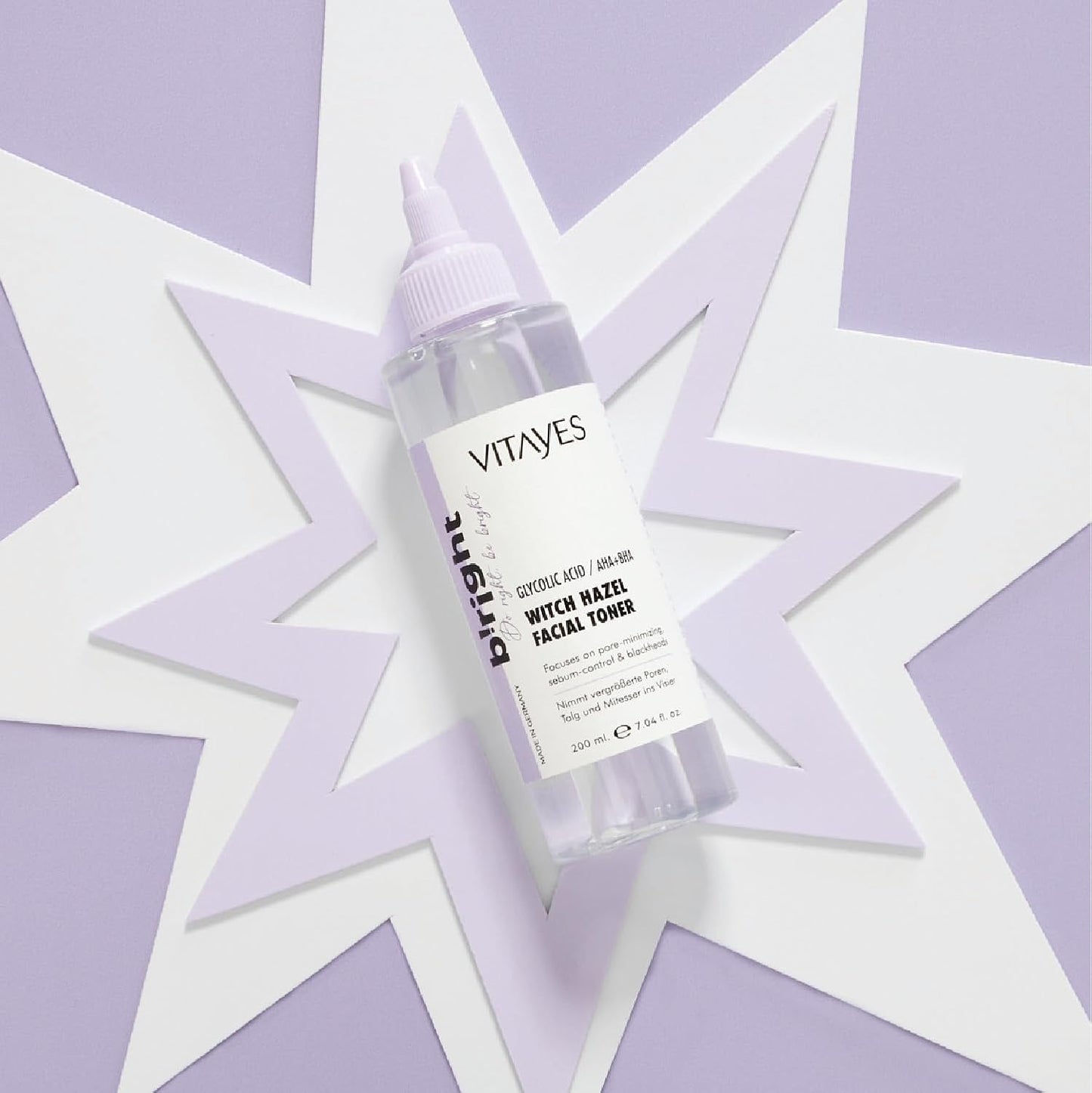 VITAYES b!Right Witch Hazel Toner for Face AHA, BHA & Glycolic Acid - Pore Reducing & Deep Cleansing - Premium Skin Care Essence for Radiant Beauty 6.76 Fl Oz (Pack of 1)