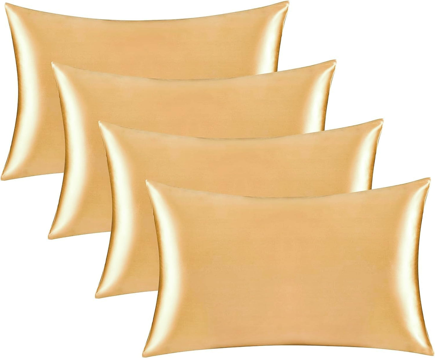 Satin Silk Pillowcase for Hair and Skin, Black Pillow Cases Standard Size Set of 4 Pack Super Soft Pillow Case with Zipper Closure (Champange, Standard(4 Pack))