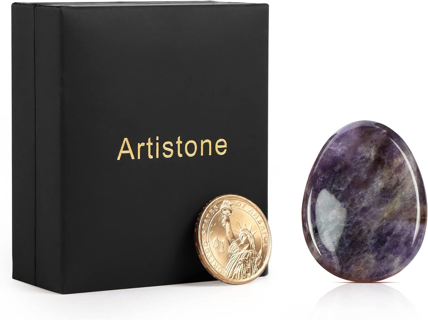 Artistone Amethyst Crystal Thumb Worry Stone Carved Healing Crystals Pocket Palm Stones for Anxiety Stress Relief Meditation