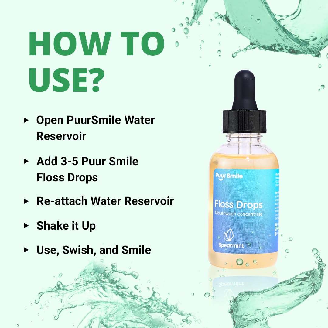 Concentrated Floss Drop Serum – 2oz Concentrated Mouth Wash to Use in Water Flosser | Natural Essentials Promotes Good Breath | Organic Spearmint Drop Supports Good Oral Health