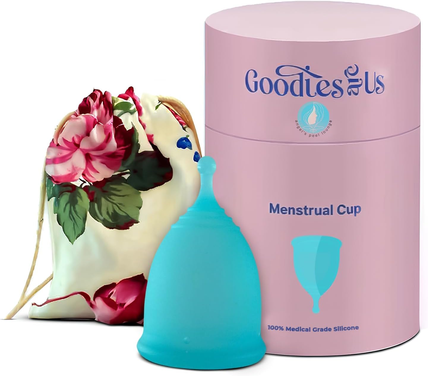 Angel's Peel Lounge Menstrual Cup for Women - 100% Medical-Grade Leak-Free Soft & Flexible Silicone Cup - 12 Hour Leak Protection Eco-Friendly & Reusable Period Cups for Women - Blue - Large
