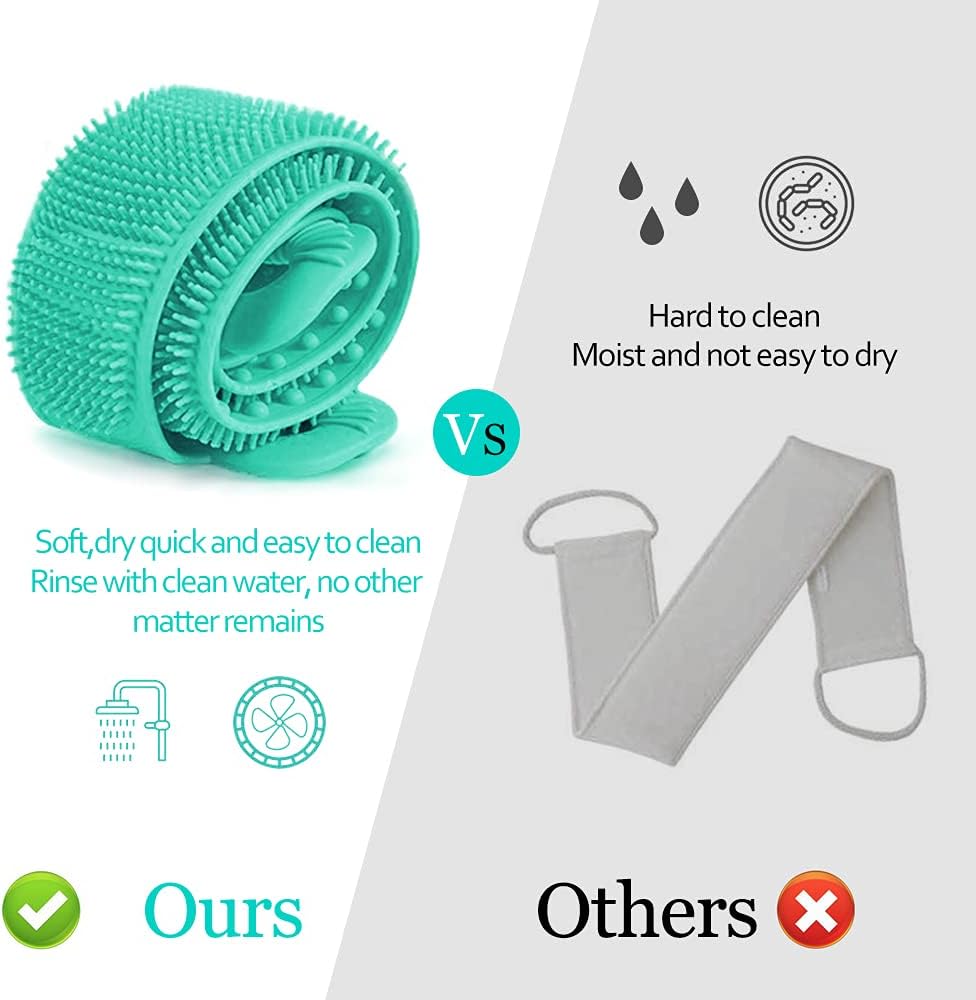 Inmorven Exfoliating Back Scrubber for Shower with Handles, 30 Inch Double-Sided Back Exfoliator Body Scrub Towel, Exfoliating Washcloth Bath Tool for use in Shower, Clean Skin for Men & Women (Green)