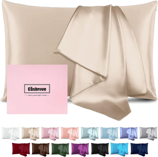 Silk Pillow Cases Mulberry Silk Pillow Cases Both Sided Natural Silk Pillowcase with Zipper Beauty Sleep Silk Pillow Cases 1Pc (Standard, Champagne)
