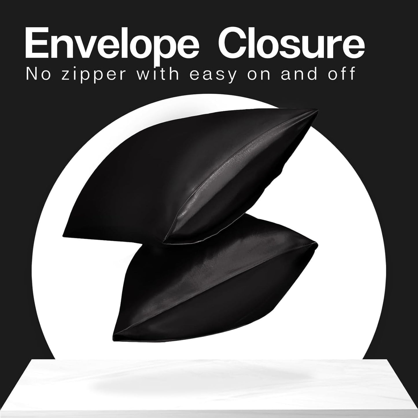 MR&HM Satin Pillowcase for Hair and Skin, Silk Satin Pillowcase 2 Pack, King Size Pillow Cases Set of 2, Silky Pillow Cover with Envelope Closure (20x36, Black)