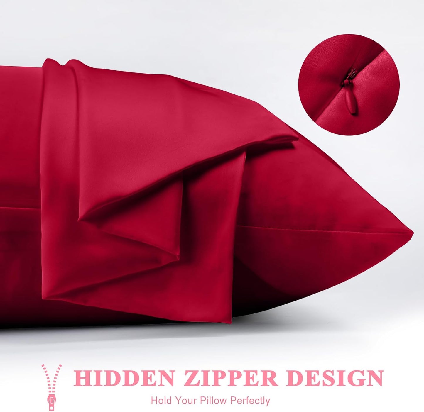 100% Silk Pillowcase 2 Pack for Hair and Skin, Both Sides 23 Momme Grade 6A+ Mulberry Silk Pillowcases with Hidden Zipper, Soft&Smooth Cooling Pillow Cases (Red, Queen 20×30)