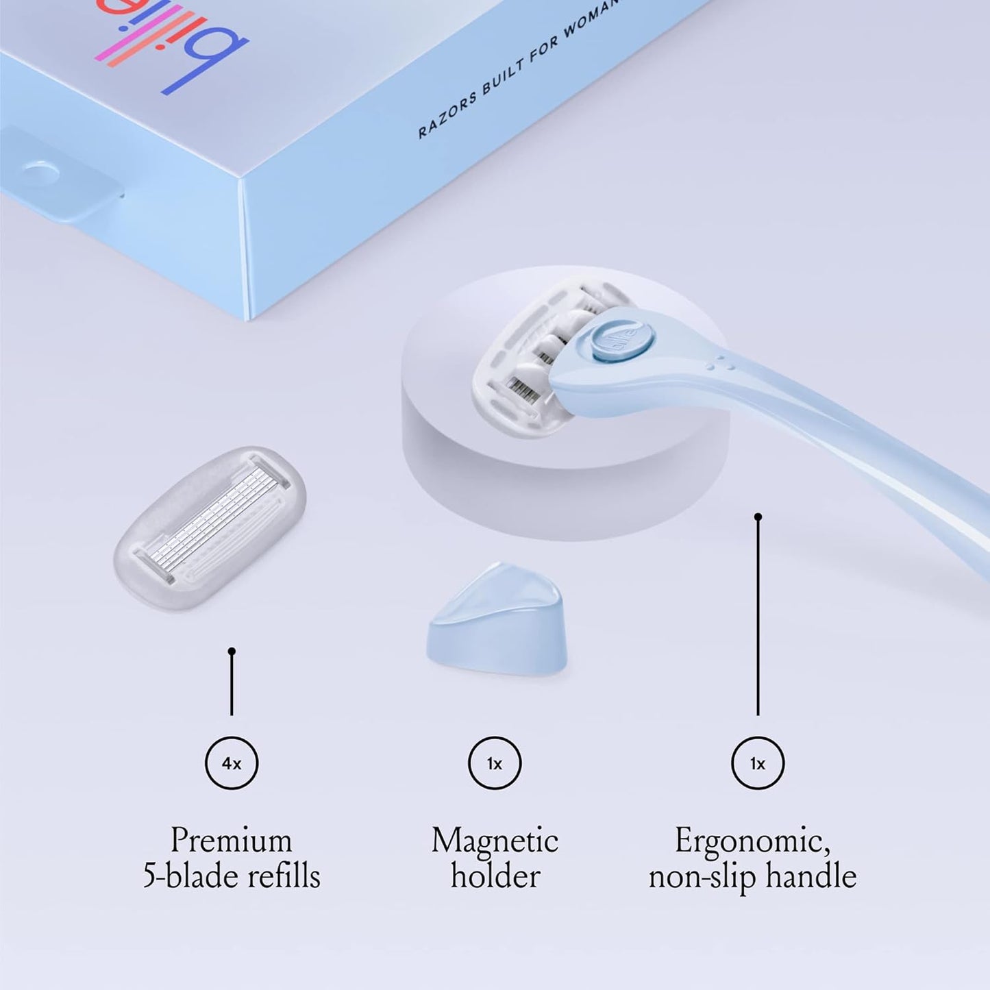 Billie Women's Razor Kit with 5 Blades + Dermaplane Starter Kit with 3 Refill Blades for Facial Hair Removal