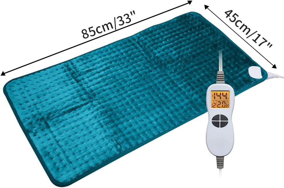 Ambershine 17''x33'' XXXL King Size Heating Pad with 12 Temperature Settings & 4 Auto-Off Countdown Timers, Pain Relief for Back/Neck/Shoulders/Abdomen/Legs, Christmas Gifts for mom dad (Light Teal)