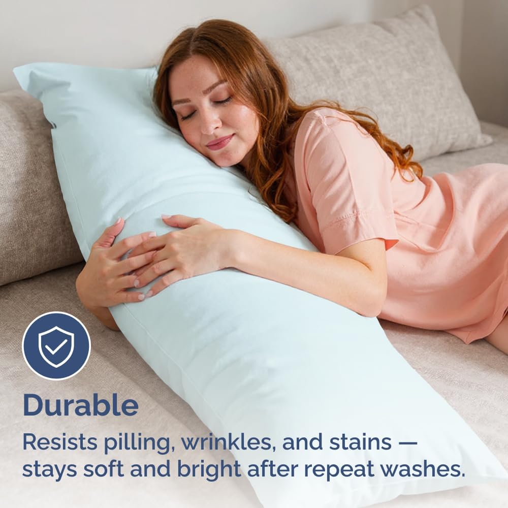 Long Pillowcases - Body Pillow Cover - Long Pillow Insert for Sleeping, Side Sleepers - Soft & Breathable Body Pillow Case with Envelope Enclosure - Comfy and Machine Washable - 20" x 54" (Ice Blue)