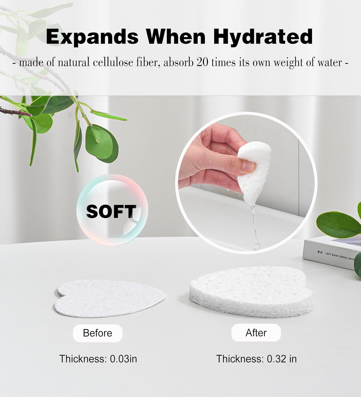 50-Count Compressed Facial Sponges for Estheticians- 100% Natural Cellulose Face Sponge Spa Sponges for Face Cleansing, Massage, Pore Exfoliating, Mask, Makeup Removal (Love-White)