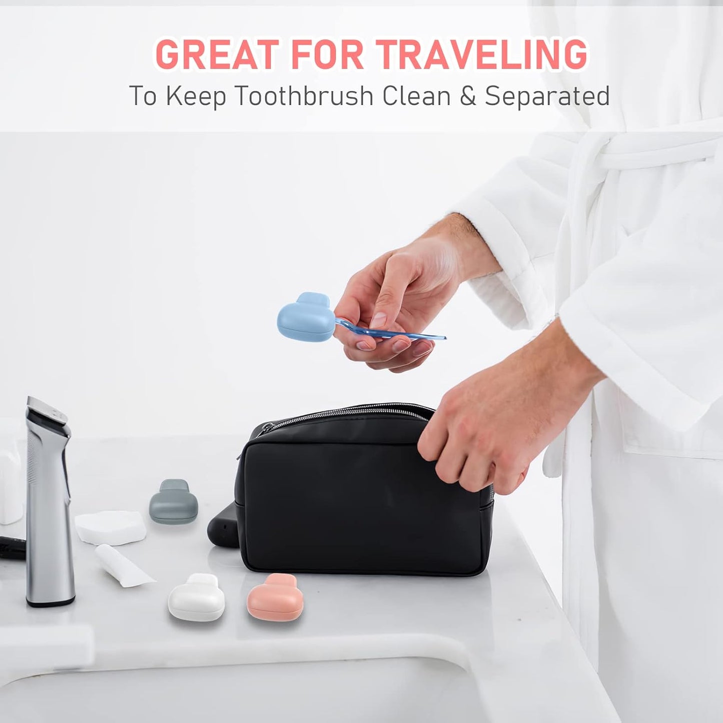 Toothbrush Covers Caps Family Pack:Tooth Brush Coveres Travel Case Protector Plastic Clip for Household Travel, Fits Electronic and Manual Toothbrushes for Adults Kids (4-color)