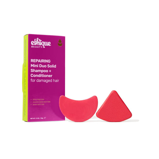 Ethique Beauty Mini Sampler Solid Shampoo & Conditioner Bar Set - Rice Protein Repairing Shampoo & Conditioner