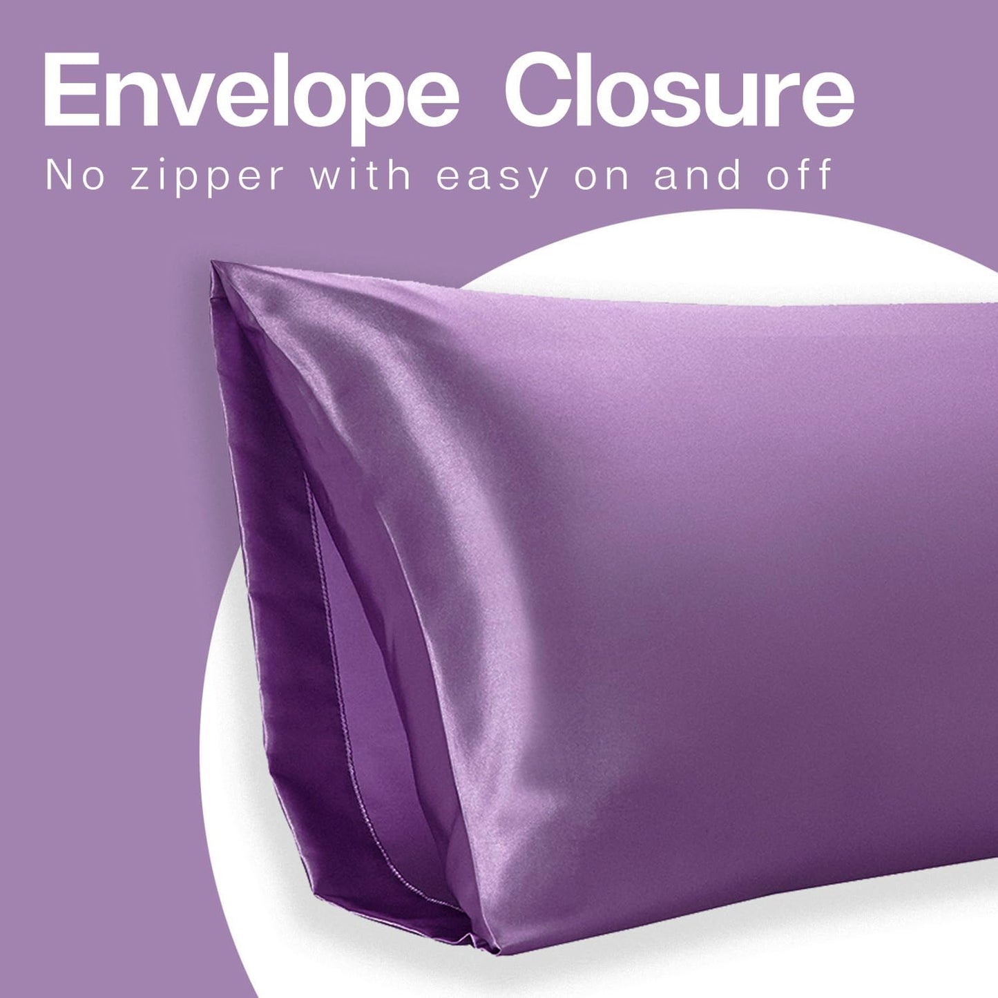 MR&HM Satin Body Pillow Cover, Soft and Breathable Body Pillow Case with Envelope Closure, Cooling and Silky Long Pillowcase for Hair and Skin,Grey (20x54, Lavender)