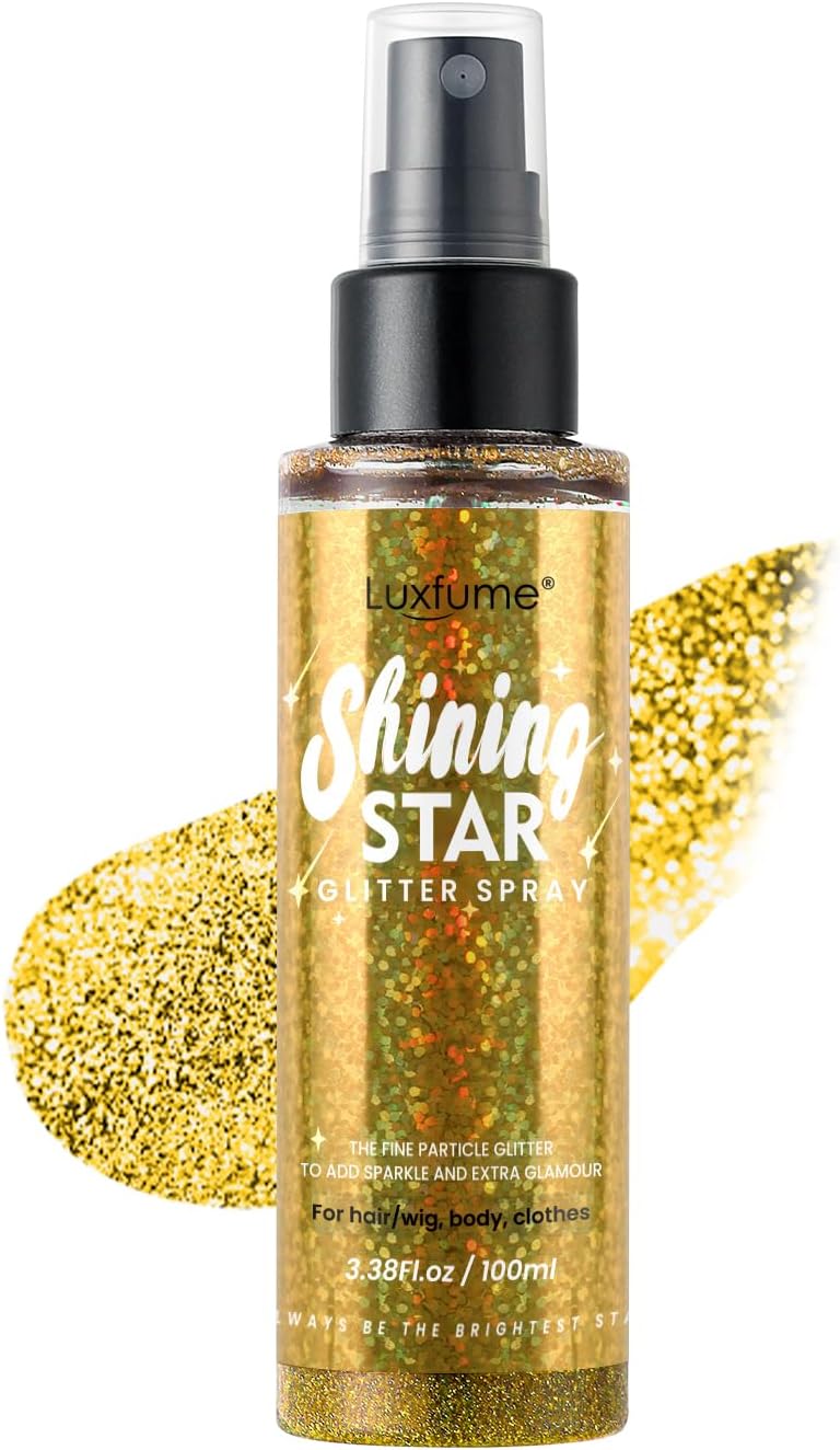 Gold Body Glitter Spray & Glitter Hairspray - Long-Lasting, Ultra-Shiny, Quick-Dry, Waterproof, Non-Clog Nozzle for Parties, Dances, Festivals, and Special Events