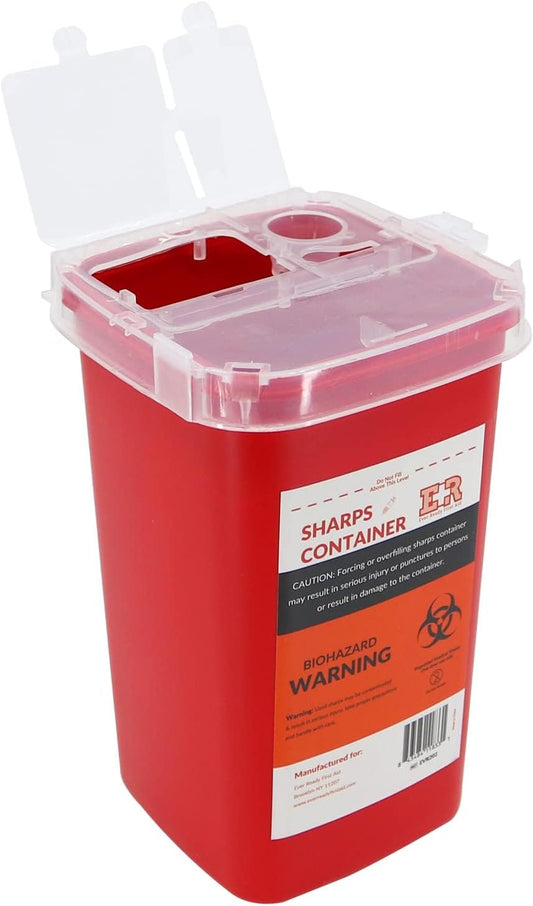 Sharps Container with Split Lid Design and Locking Mechanism for Safe Needle, Syringe, and Lancet Disposal - Puncture-Resistant, Leak-Proof, 1 Quart - 100 Count