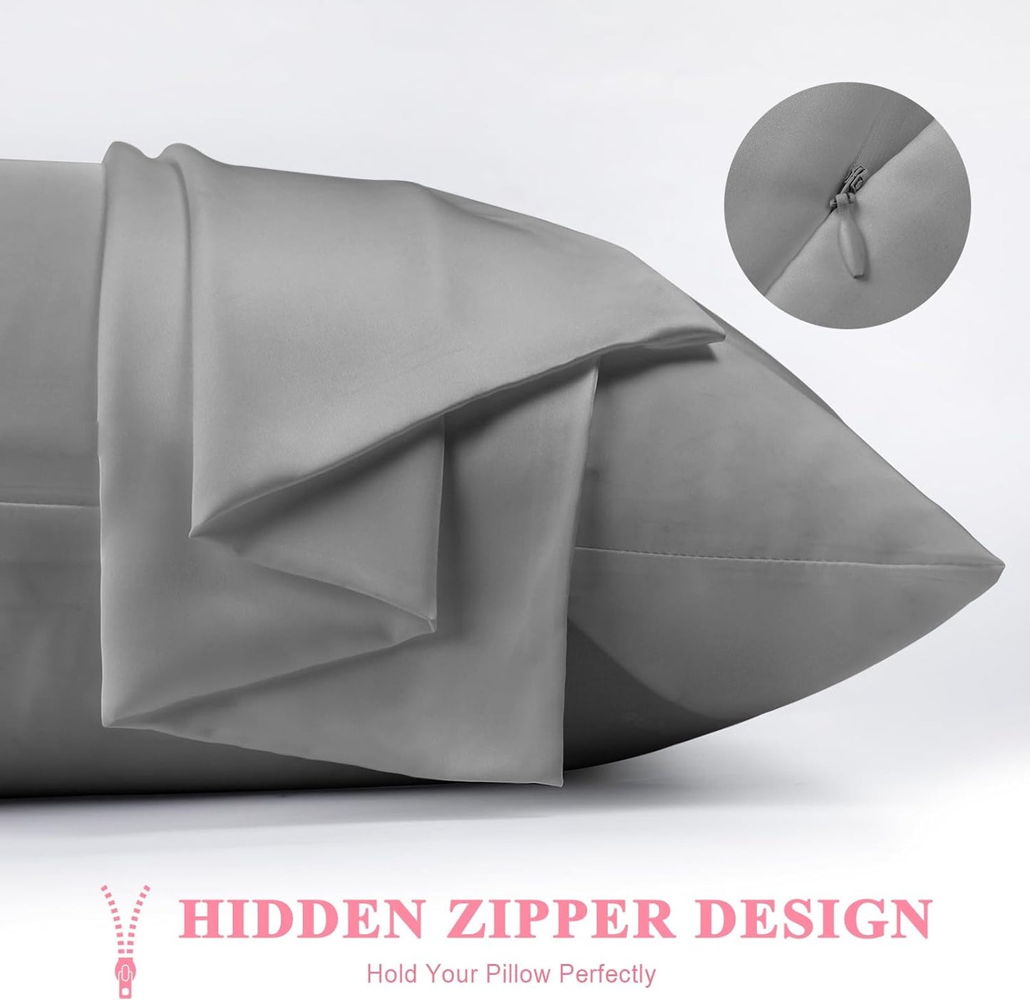 100% Silk Pillowcase 2 Pack for Hair and Skin, Both Sides 23 Momme Grade 6A+ Mulberry Silk Pillowcases with Hidden Zipper, Soft&Smooth Cooling Pillow Cases (Gray, Queen 20×30)