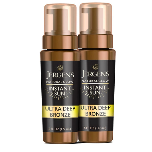 Jergens Natural Glow Instant Sun Body Mousse, Self Tanner for Ultra Deep Bronze Tan, Sunless Tanning Body Bronzer, Natural Looking Fake Tan, 6 Oz, Pack of 2