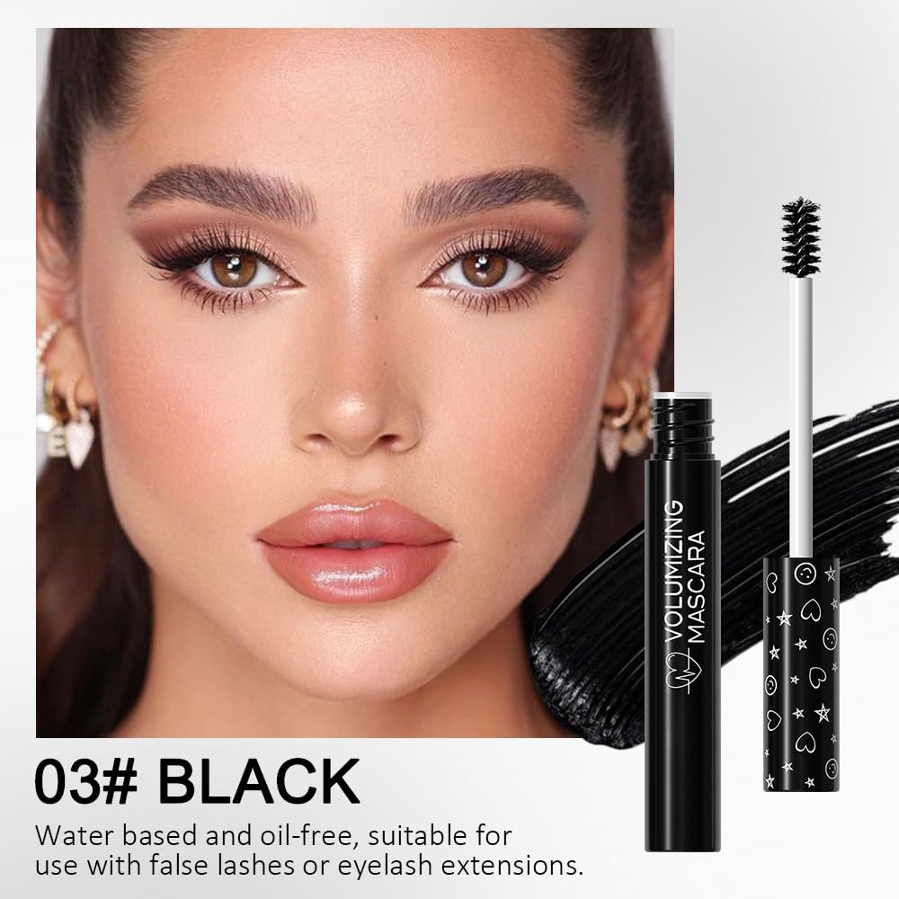 Colored Mascara for Eyelashes Set,Colorful Waterproof Mascara for eyelashes Long lasting Charming Voluminous for Women Halloween Eye Makeup (1Pcs 03#Black, F)