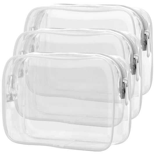 PACKISM Clear Makeup Bag - 3 Pack Clear Travel Bags for Toiletries for Women, Cosmetic Bags Carry on Toiletry Travel Essentials, White Large