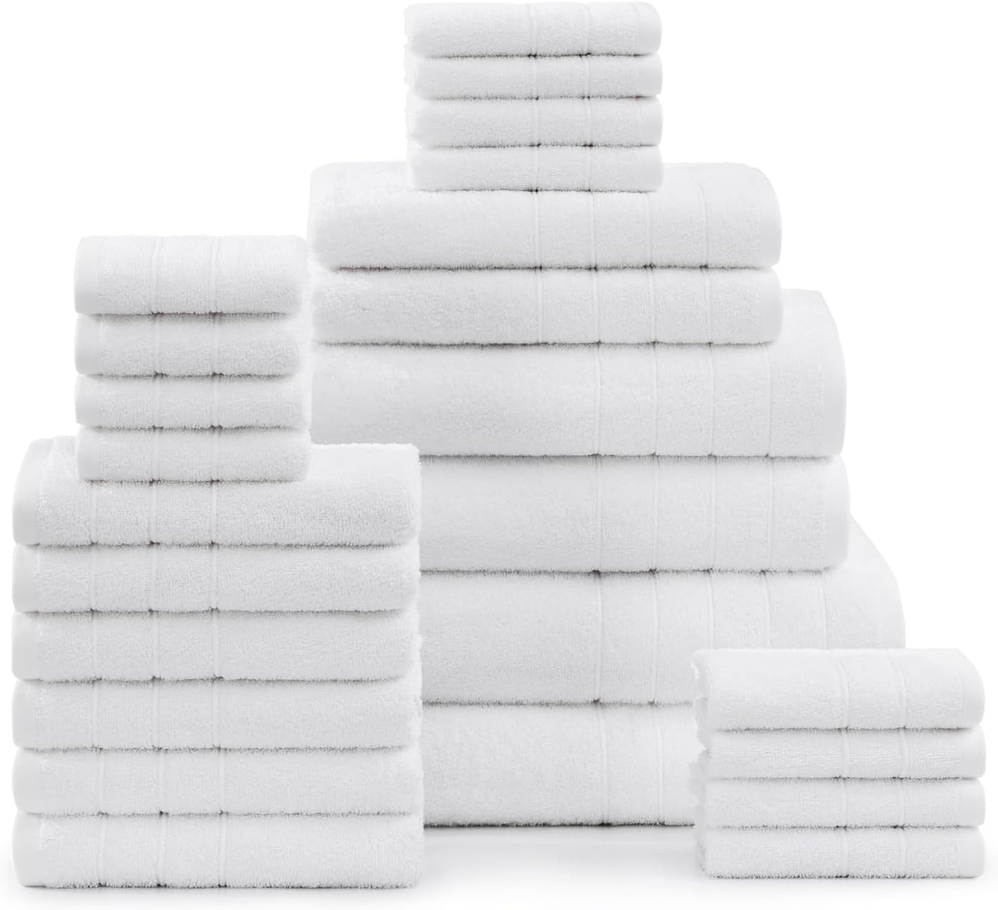 Casa Platino 24 Piece Cotton Towel Set – Ring Spun, Soft & Absorbent Towels, Full Bathroom Set with Bath Sheets, Hand Towels, Gym Towels & Washcloths, Machine Wash Safe – White