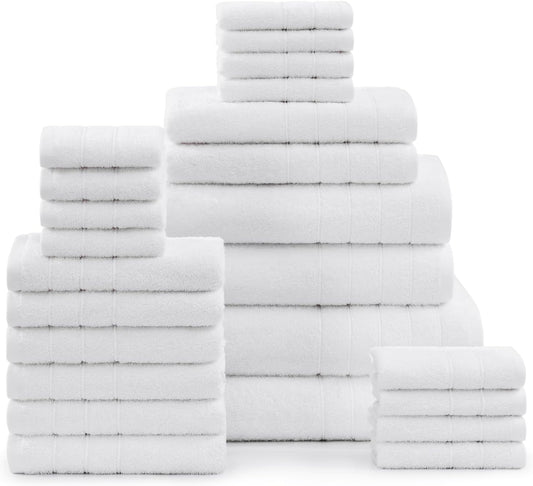 Casa Platino 24 Piece Cotton Towel Set – Ring Spun, Soft & Absorbent Towels, Full Bathroom Set with Bath Sheets, Hand Towels, Gym Towels & Washcloths, Machine Wash Safe – White