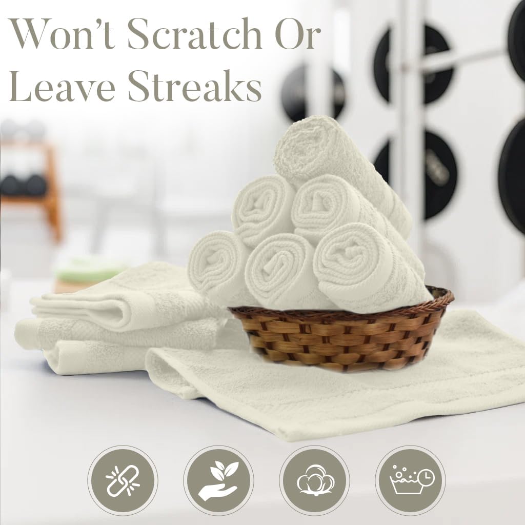 DAN RIVER 12-Pack Premium 100% Cotton Ivory Face Towels – Reusable Face Towel Set, Soft & Absorbent Washcloths for Bathroom & Body – Hand and Face Towels, 550 GSM (12x12 in)
