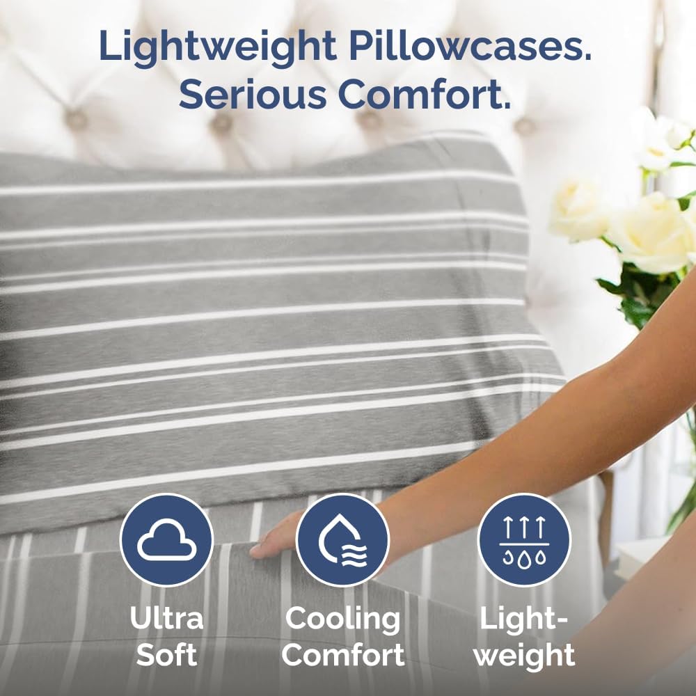 King Pillow Cases Set of 4 - Ultra Soft Hotel Quality Pillowcase Covers - Comfy, Cozy & Wrinkle Free - Shrinkage and Fade Resistant - Machine Washable Pillow Protectors - 4 Piece Set - Grey Stripes 3