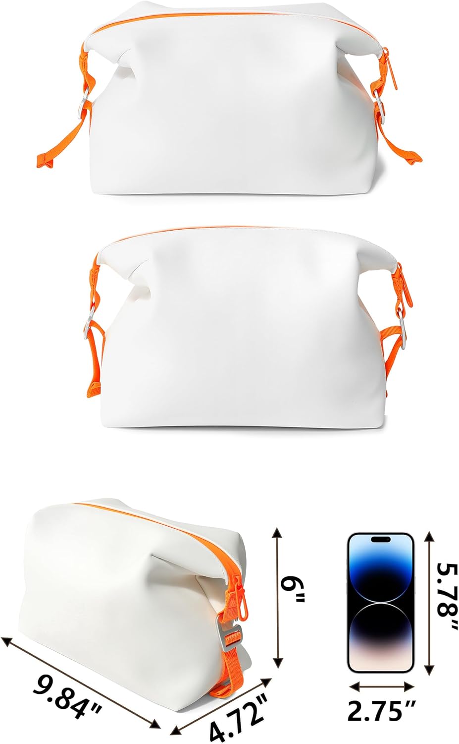 6"x 9.84" 4.5L Large Silicone Toiletry Bag,Waterproof Leakproof Foldable Travel Organizer,Dopp Kit Alternative for Men & Women,White