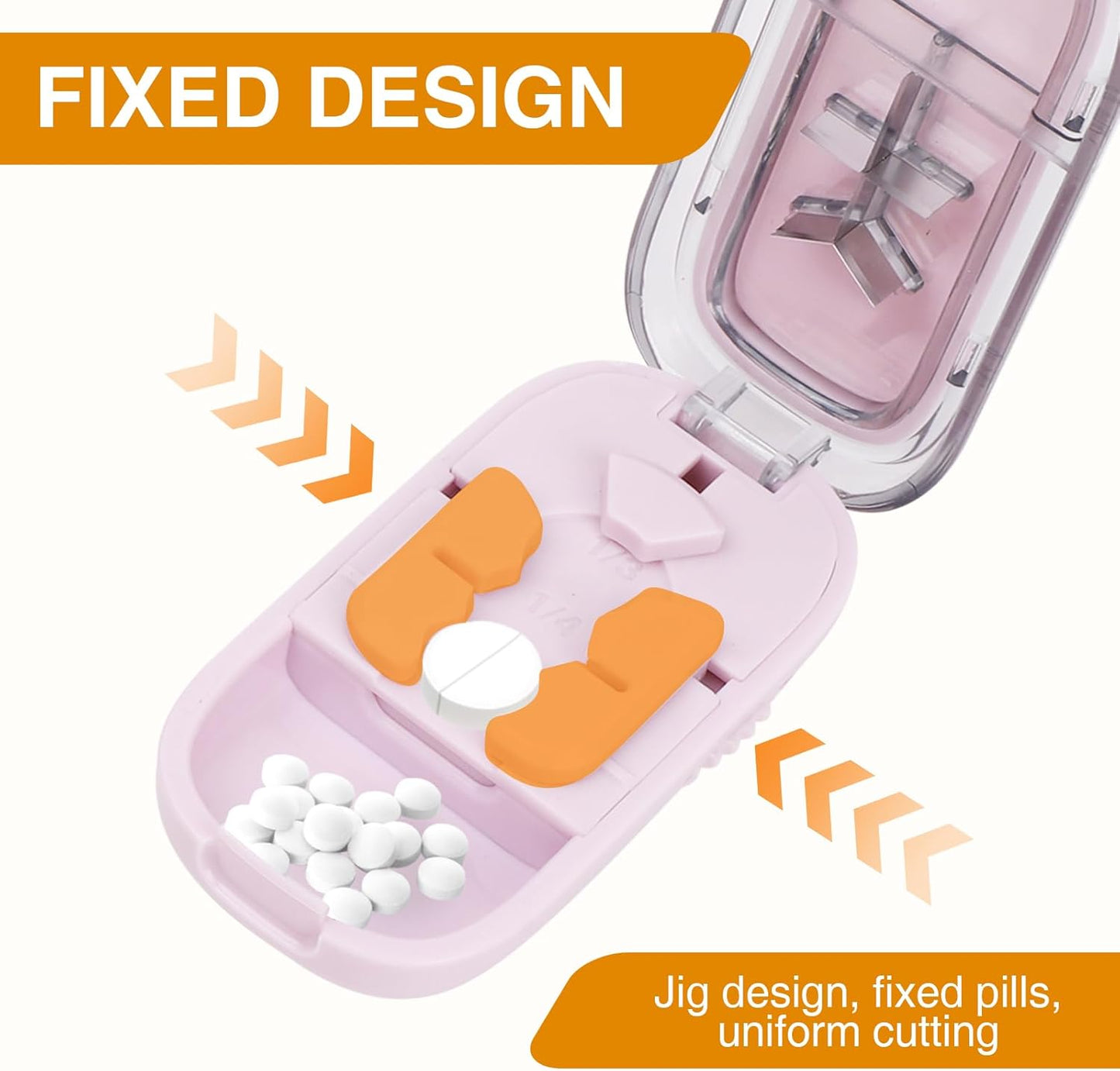 2PCS 3 in 1 Portable Pill Cutter, Adjustable 1/2 1/3 1/4 Tablet Splitter, with Centering Device and Storage Box