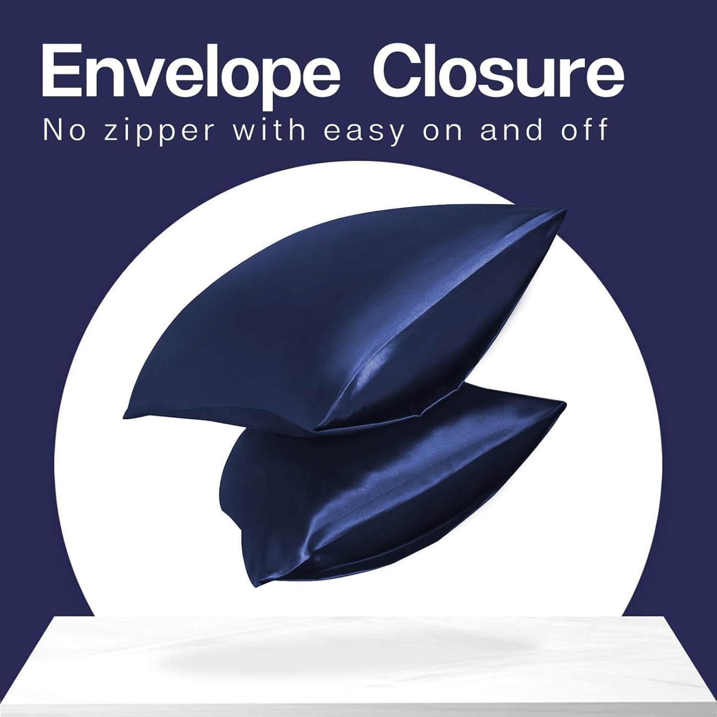 MR&HM Satin Pillowcase for Hair and Skin, Silk Satin Pillowcase 2 Pack, Standard Size Pillow Cases Set of 2, Silky Pillow Cover with Envelope Closure (20x26, Navy Blue)