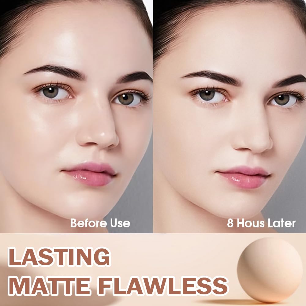 Oil Control Matte Perfection Face Powder Compact For Women, Matte Smooth Flawless Setting Powder Makeup, Polvo Compacto De Maquillaje, Waterproof Long Lasting, 0.35Oz, (10 Porcelain, 1)