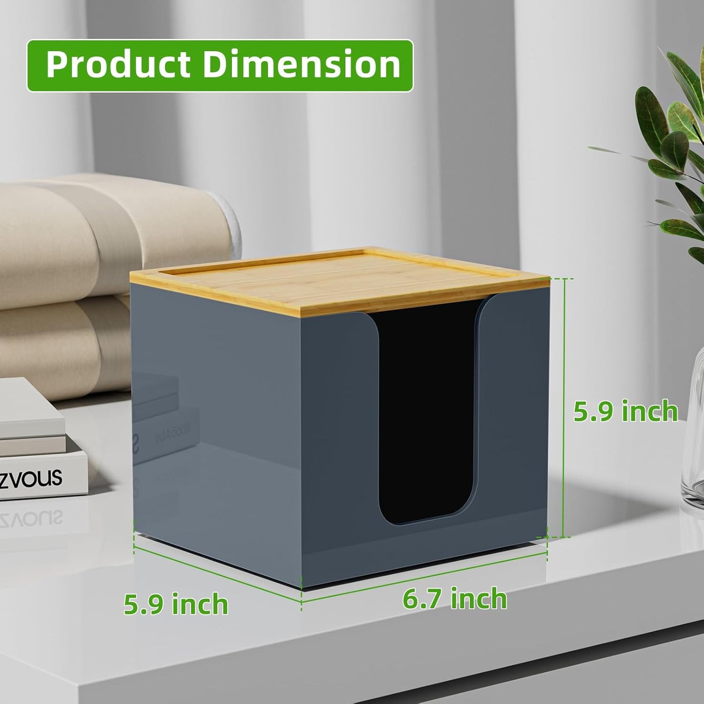 VITVITI Disposable Face Towel Holder Box, Acrylic Facial Towel Container for XL Clean Skin Club, Large Disposable Face Towels Storage with Bamboo Lid, for Bathroom, Vanity Makeup, Gray